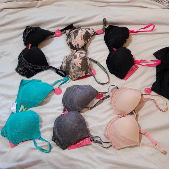 New 7 Piece 34B Bra Bundle Push Up Etc Black Lace Turquoise Camo Hot Pink Nude - Picture 11 of 12